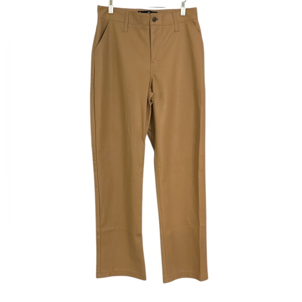 Hollister Womenās Tan High Rise Straight Leg Faux Vegan Leather Pants Size 29